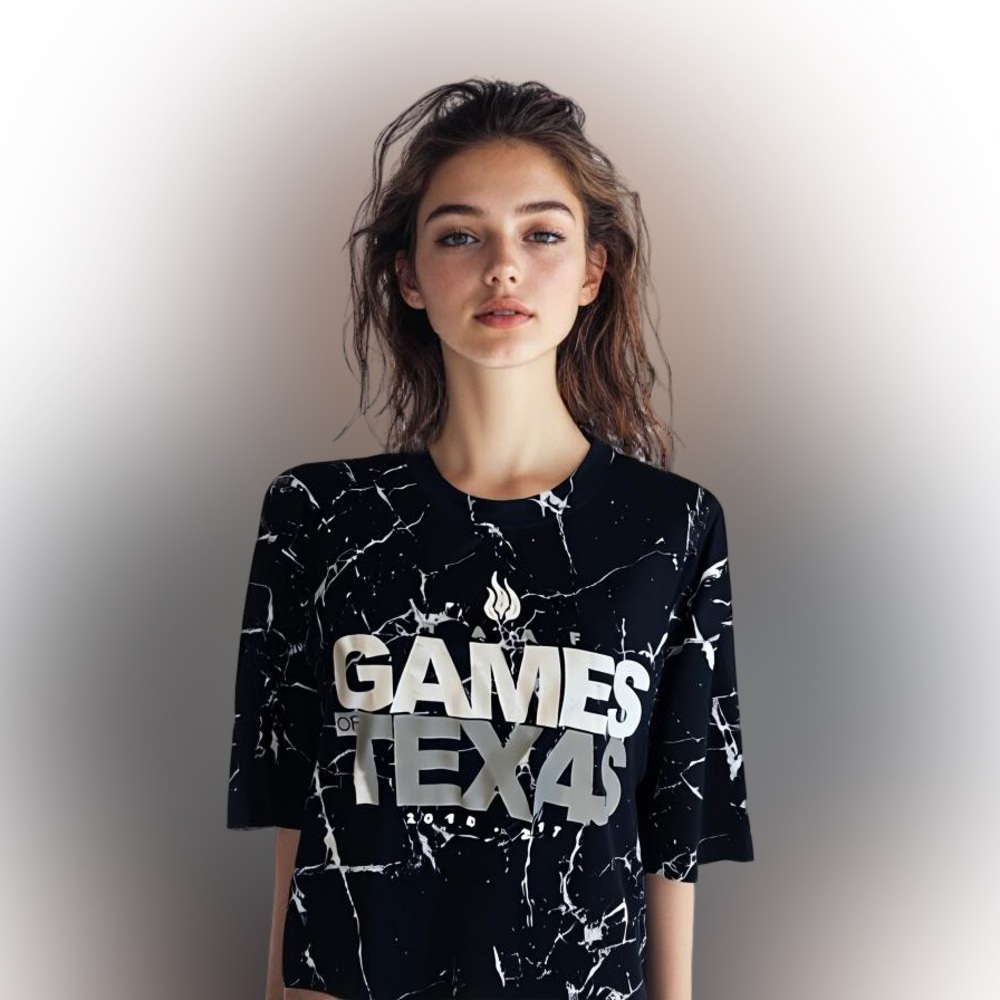KM Games of Texas Tshirt Black White Tee Adult size large dryfit acid wash style